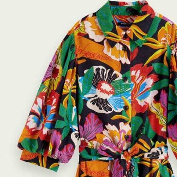 Scotch & Soda Cassie Floral Button Up Linen Blend Shirt Dress 23163035-NHD XS - Picture 2 of 10